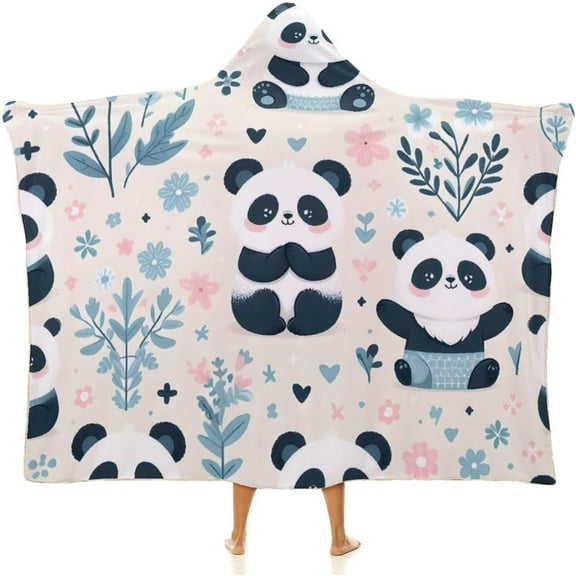 Hooded Blanket Cartoon Panda Wearable Blanket Cute Panda Blanket Soft Fleece Throw Blanket with Hood for Kids Adults