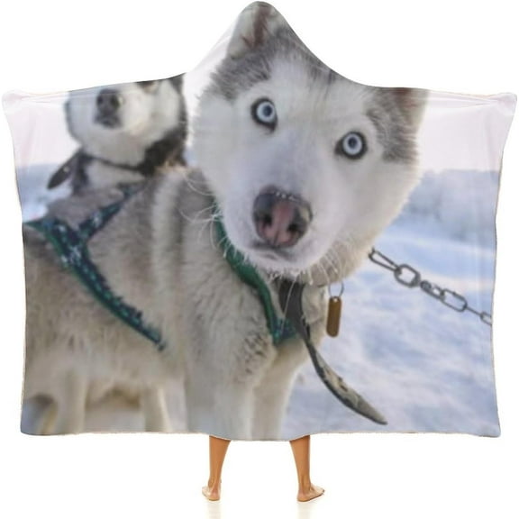Hooded Blanket Siberia Dog For Adults Christmas Wearable Blanket Cute Husky Christmas Cloak Hooded Blanket