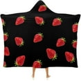 thumbnail image 1 of Hooded Blanket Strawberry Print Flannel Fleece Wearable Blanket, Super Soft Fuzzy Throw Poncho Blanket Cape, 1 of 6