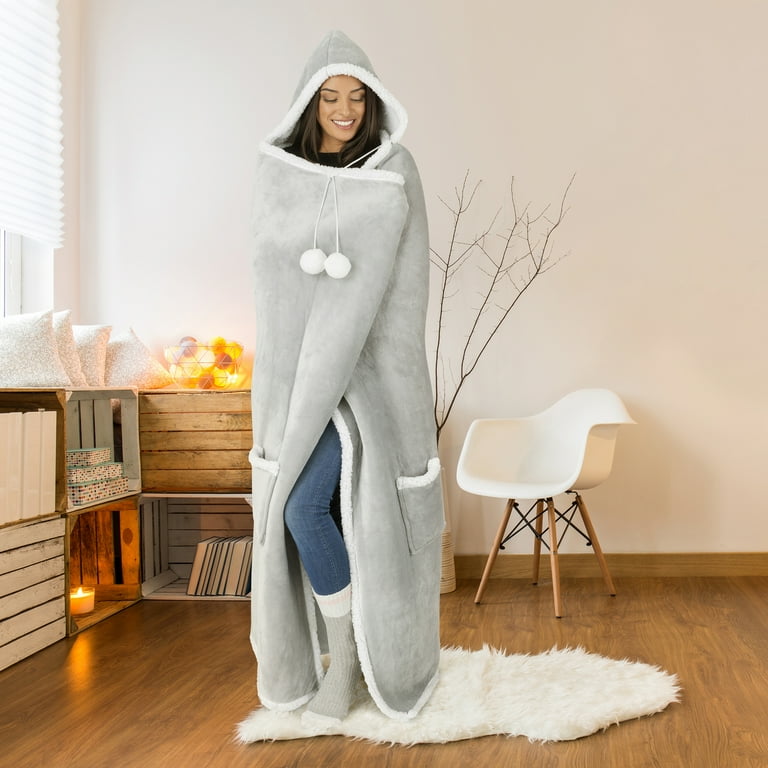 Hooded Blanket Throw Wearable Cuddle Solid Flannel Grey Walmart