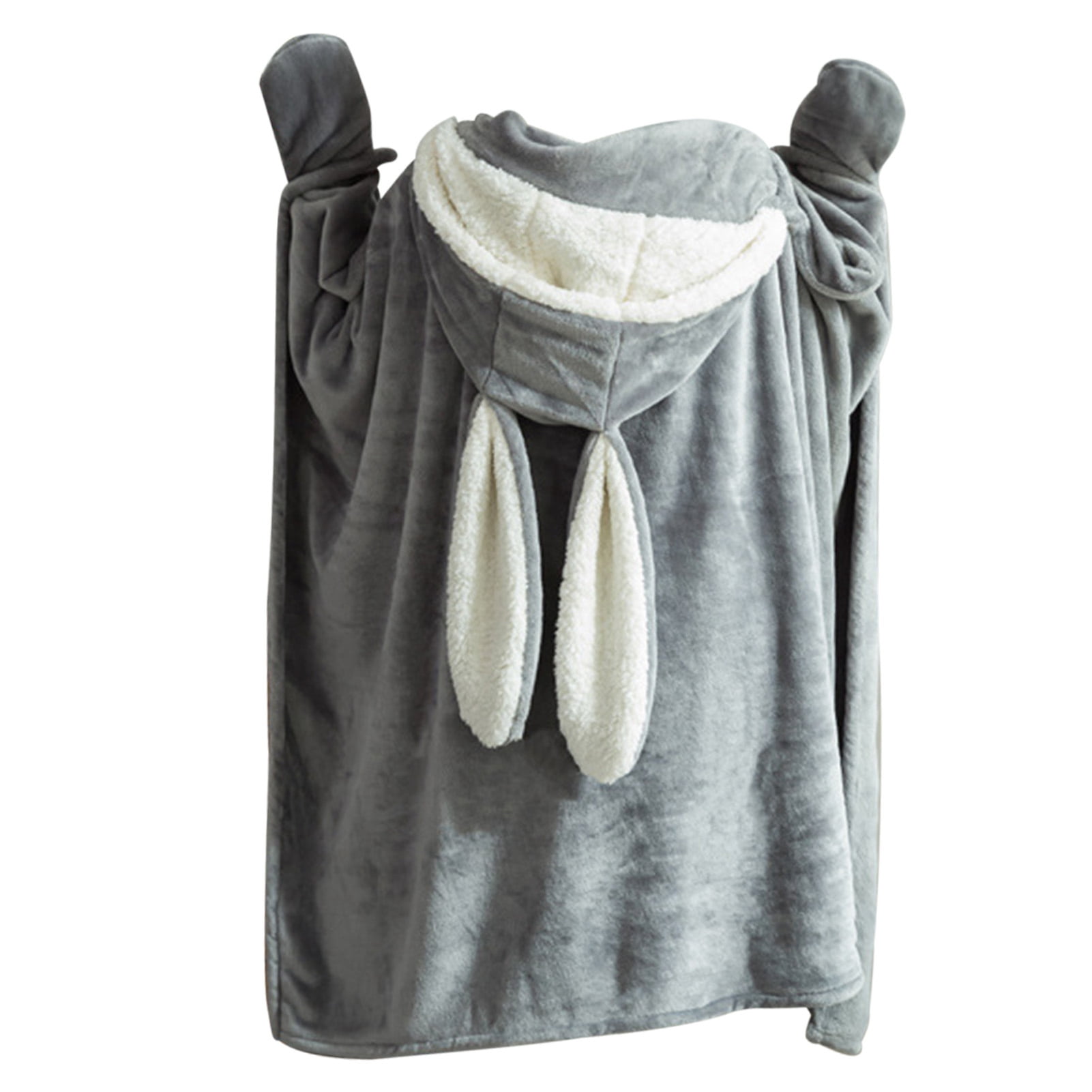 Hooded Blanket Wearable Polyester Plush Rabbit Ear Hooded Blanket Throw