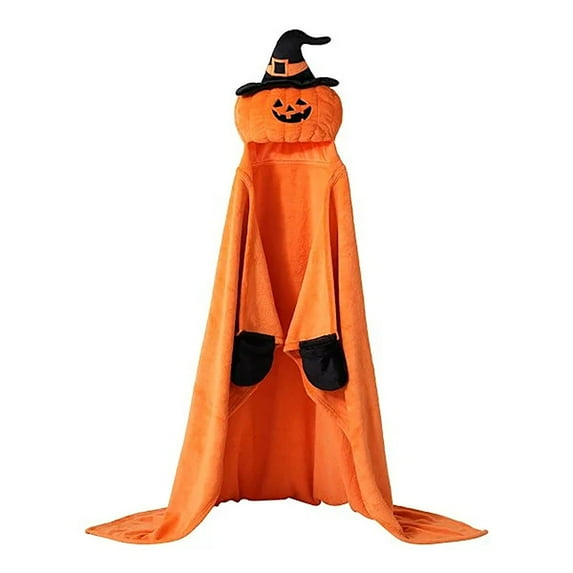 Hooded Blanket for Adult, Hooded Halloween Pumpkin Throw Blanket, Wearable Blanket Halloween Poncho Sweatshirt, Hooded Blanket Throw Cloak