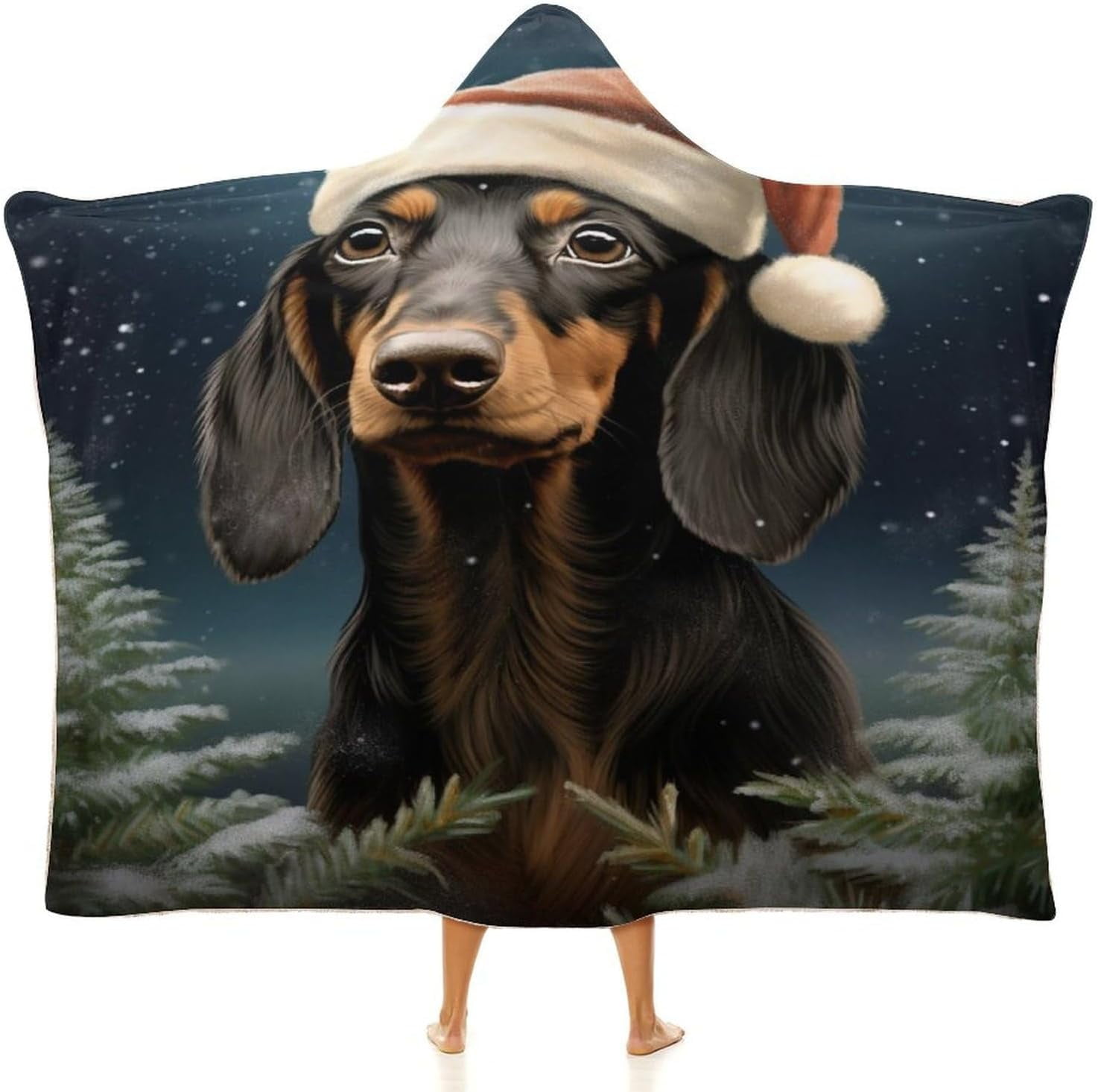 Hooded Blankets Cute Dog With Christmas Hat Warm Wearable Blanket Soft