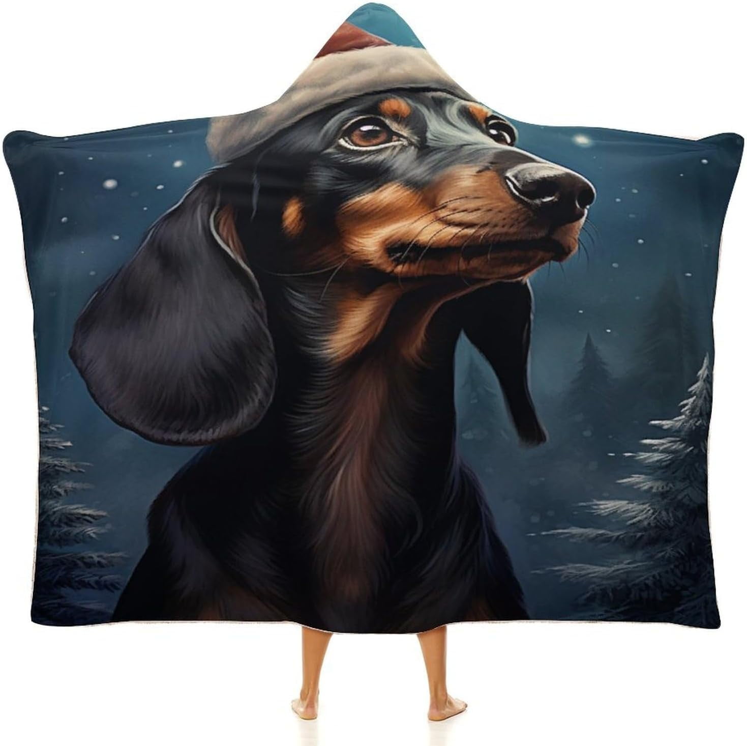 Hooded Blankets Cute Dog With Christmas Hat Warm Wearable Blanket Soft
