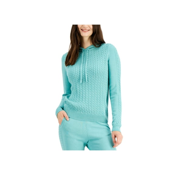 Hooded Cable-Knit Sweater Porcelain Green M