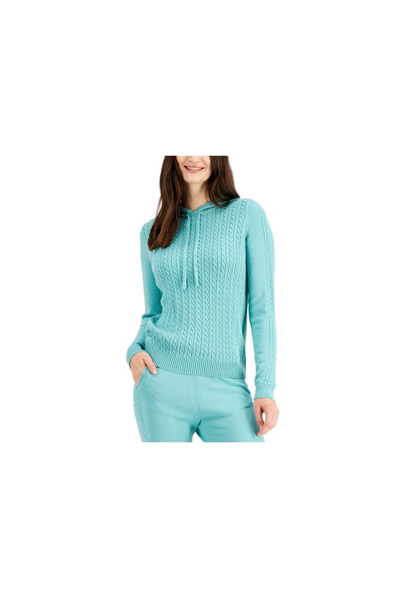 Hooded Cable-Knit Sweater Porcelain Green M