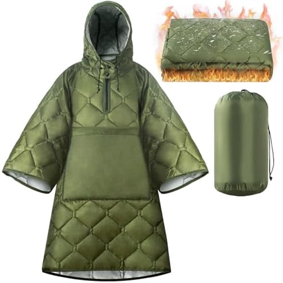 Hooded Camping Blanket Poncho, Stadium Woobie Blanket, Machine Washable/650FP Insulation, Ultralight & Packable, Fit Most Adult Sizes, Can Be Used as Shawl/Wearable Sleeping Bag/Cloak