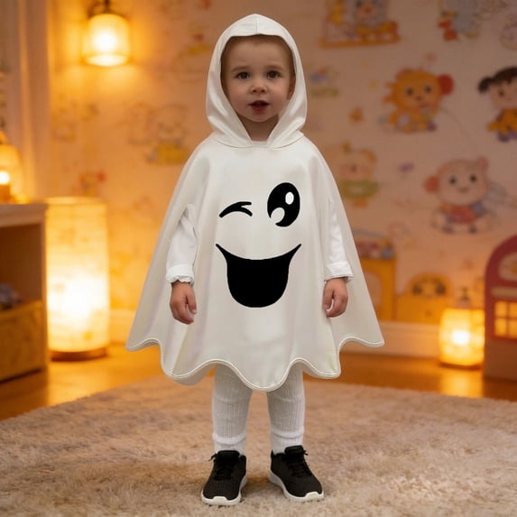 Hooded Cape for Kids Dress Up Performance - Themed suitable for Home Parties and Entertainment, 10-12 Years, White
