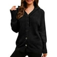thumbnail image 1 of Hooded Cardigan for Women Button Down Ribbed Knit Tops Trendy V Neck Outfit Black XL, 1 of 7