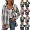 thumbnail image 1 of Hooded Cardigan for Women Long Sleeve Open Front Plaid Cardigan Casual Button Down Coat with Chest Pocket, 1 of 7