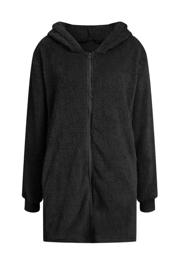 Hooded Cardigan for Women Oversized Sweatshirt Fuzzy Fleece Blanket Hoodie Jacket Black XL
