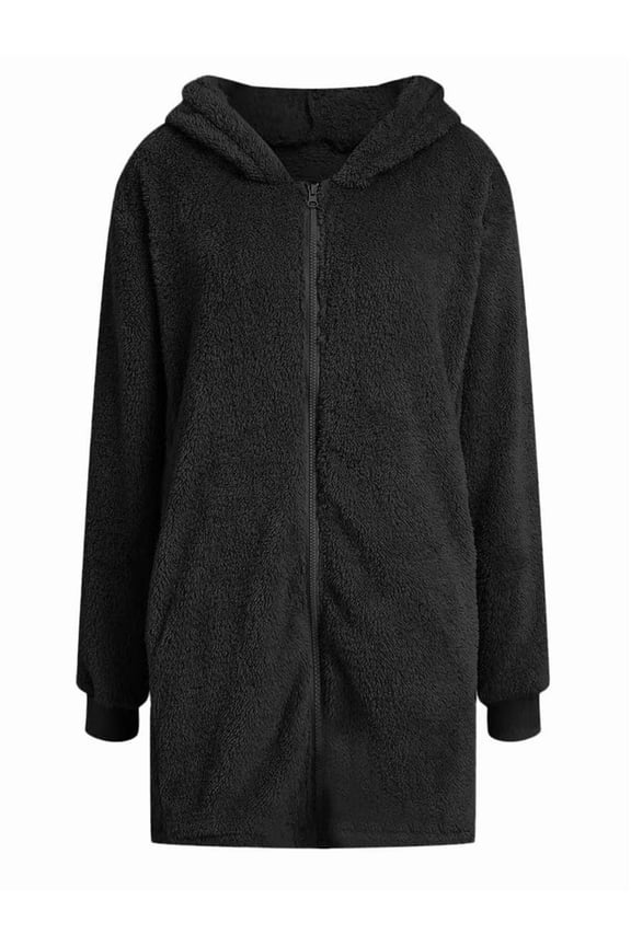 Hooded Cardigan for Women Oversized Sweatshirt Fuzzy Fleece Blanket Hoodie Jacket Black XXL