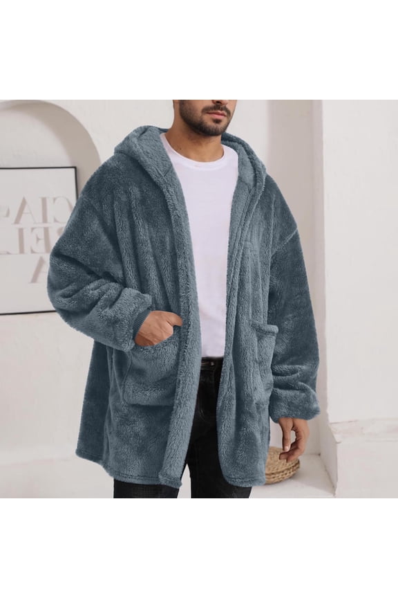 Hooded Cardigan for Women and Men, Fuzzy Fleece Hoodie Jacket Winter Warm Oversized Sweatshirt Coats with Pockets New Lightweight Jacket Men Gray XXL