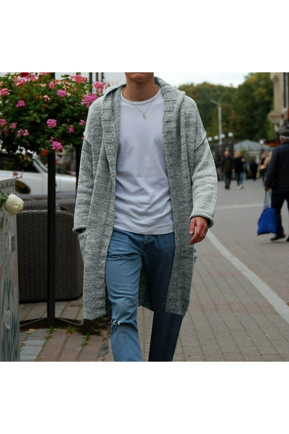 Hooded Cardigans for Men Lightweight Sweater Long Sleeve Open Front Duster Fall Winter Jackets with Pockets