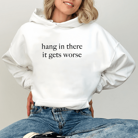 Hooded Casual woman "hang in there" lette-shaped Tee T-shirt long-sleeved Cotton comfortable White,S-2XL