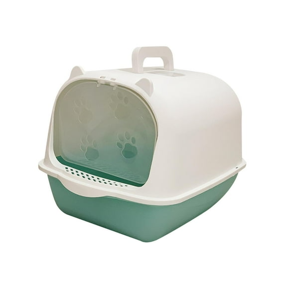 Hooded Cat Detachable Durable Cat Litter Tray Enclosed Cat Toilet Green White