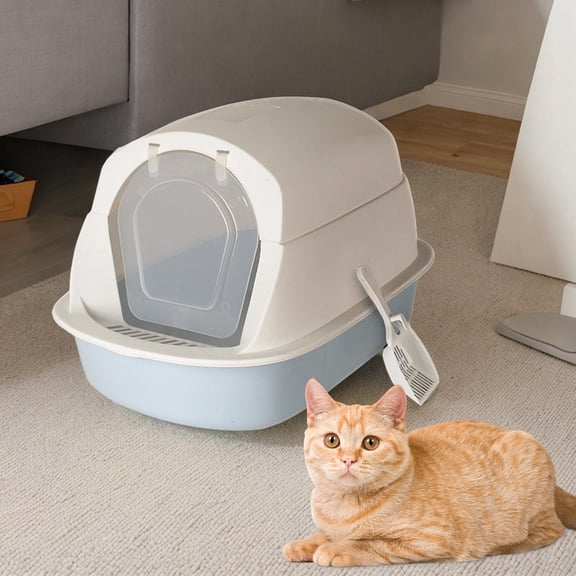 Hooded Cat Enclosed Cat Durable Hooded Pet Litter Tray Gray