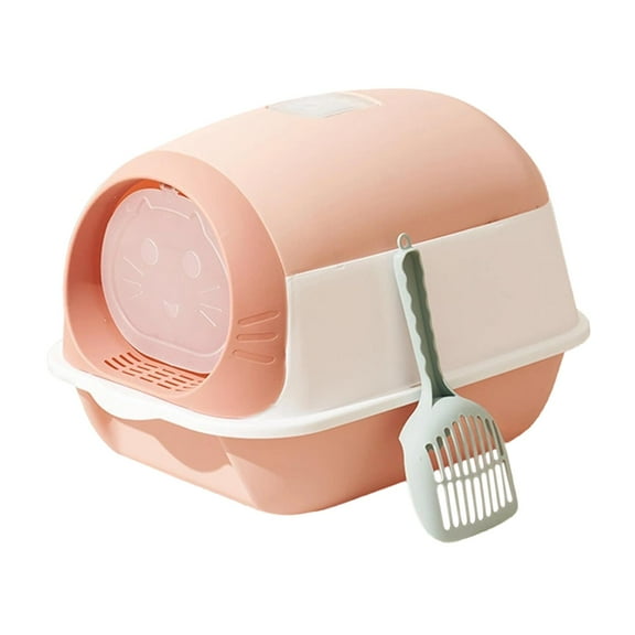 Hooded Cat Enclosed Cat Toilet Kitten Potty for Medium Large Cats Pink White