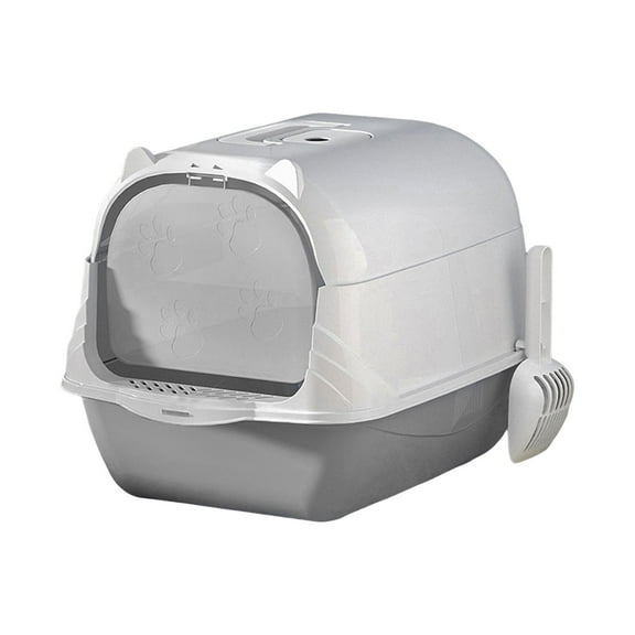 Hooded Cat Litter Box Deep Loo Anti Splashing Litter Pan Enclosed Cat Toilet Gray