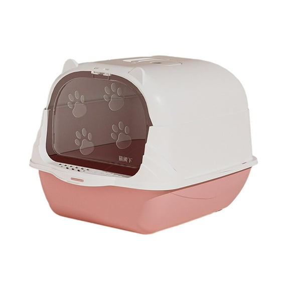 Hooded Cat Litter Box Large Cat Toilet Reusable Kitten Potty for Indoor Cats Pink