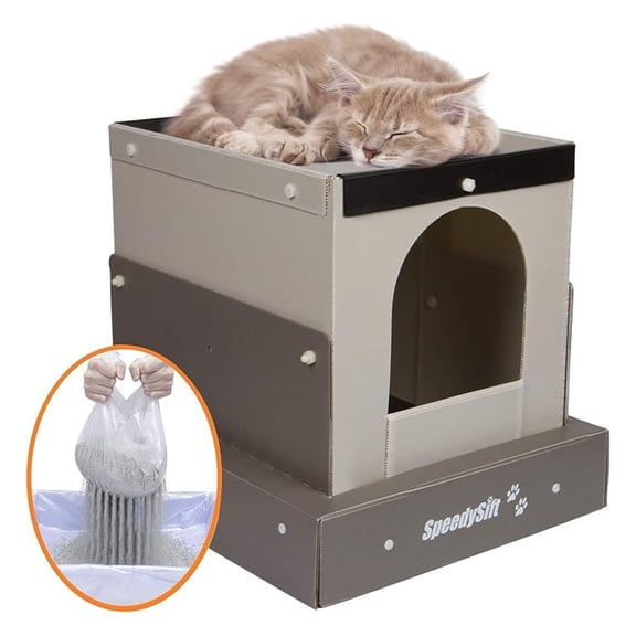 Hooded Cat Litter Box Starter Kit, Includes Disposable Sifting Liners, Plastic Cardboard Box with 5 Year Warranty