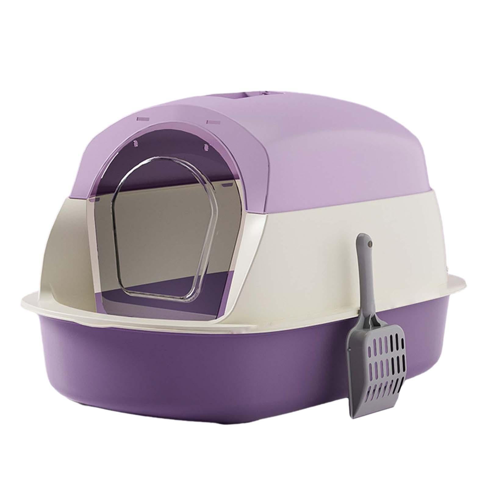 Hooded Cat Litter Box with Lid Portable with Front Door Flap Pet Litter
