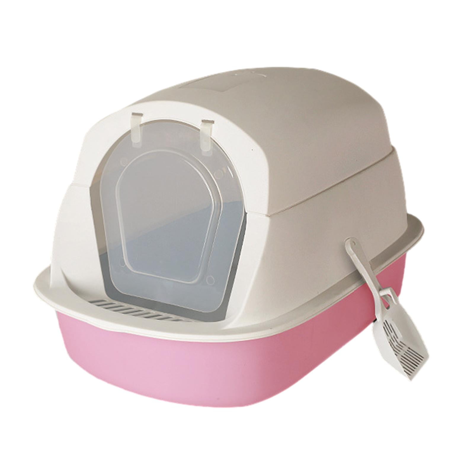 Hooded Cat with Lid Durable Anti Splashing Hooded Cat Litter Tray Pink