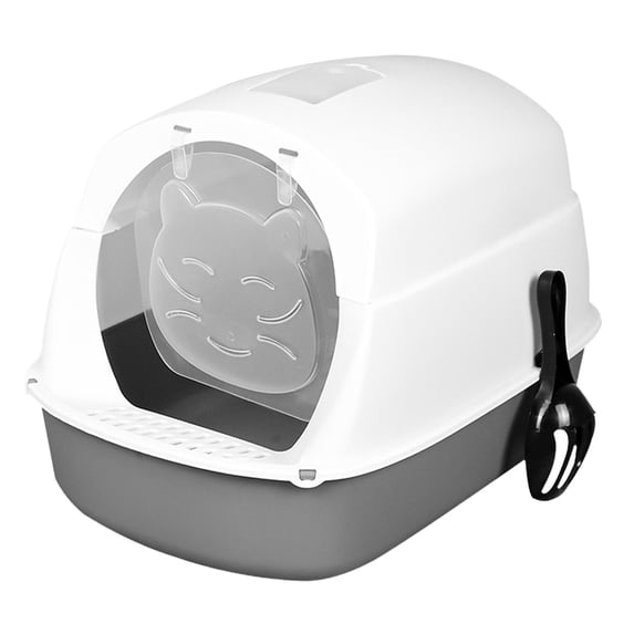 Hooded Cat with Lid Enclosed Cat Toilet Reusable Cat Litter Tray Gray