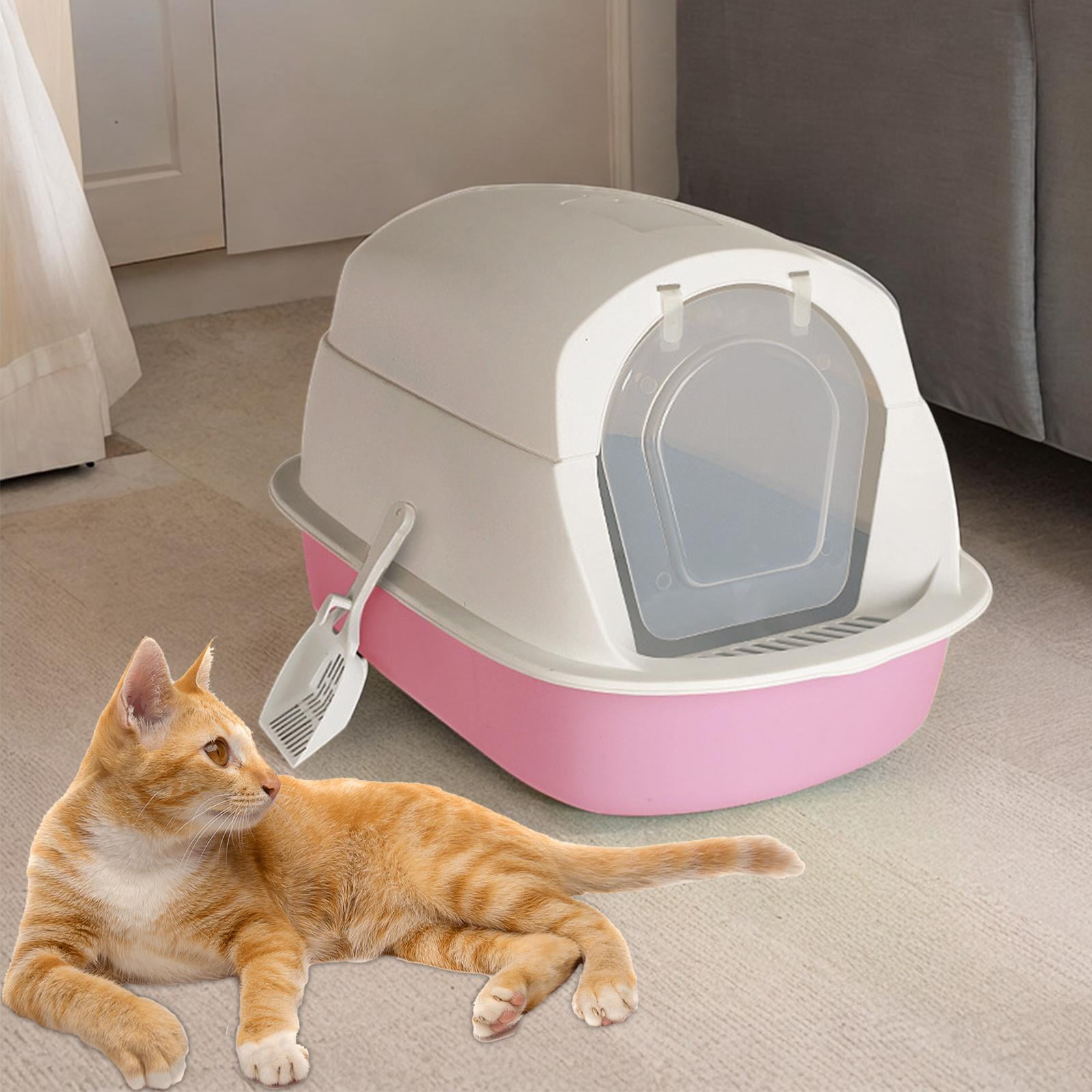Hooded Cat with Lid with Front Door Flap Hooded Kitty Litter Tray Pink