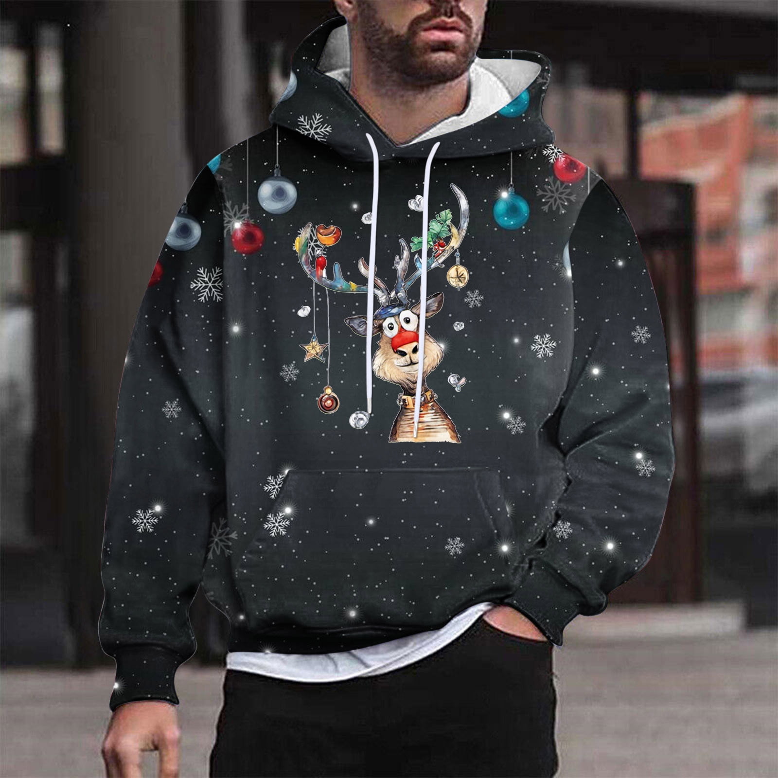 Mens Ugly Christmas Hoodies,Men Christmas Ugly 3D Printed Graphic Long  Sleeve Hoodies,Plus Size Christmas Sweatshirt for Men Xmas Tree Loose Fit Sweatshirts  Hoodie 