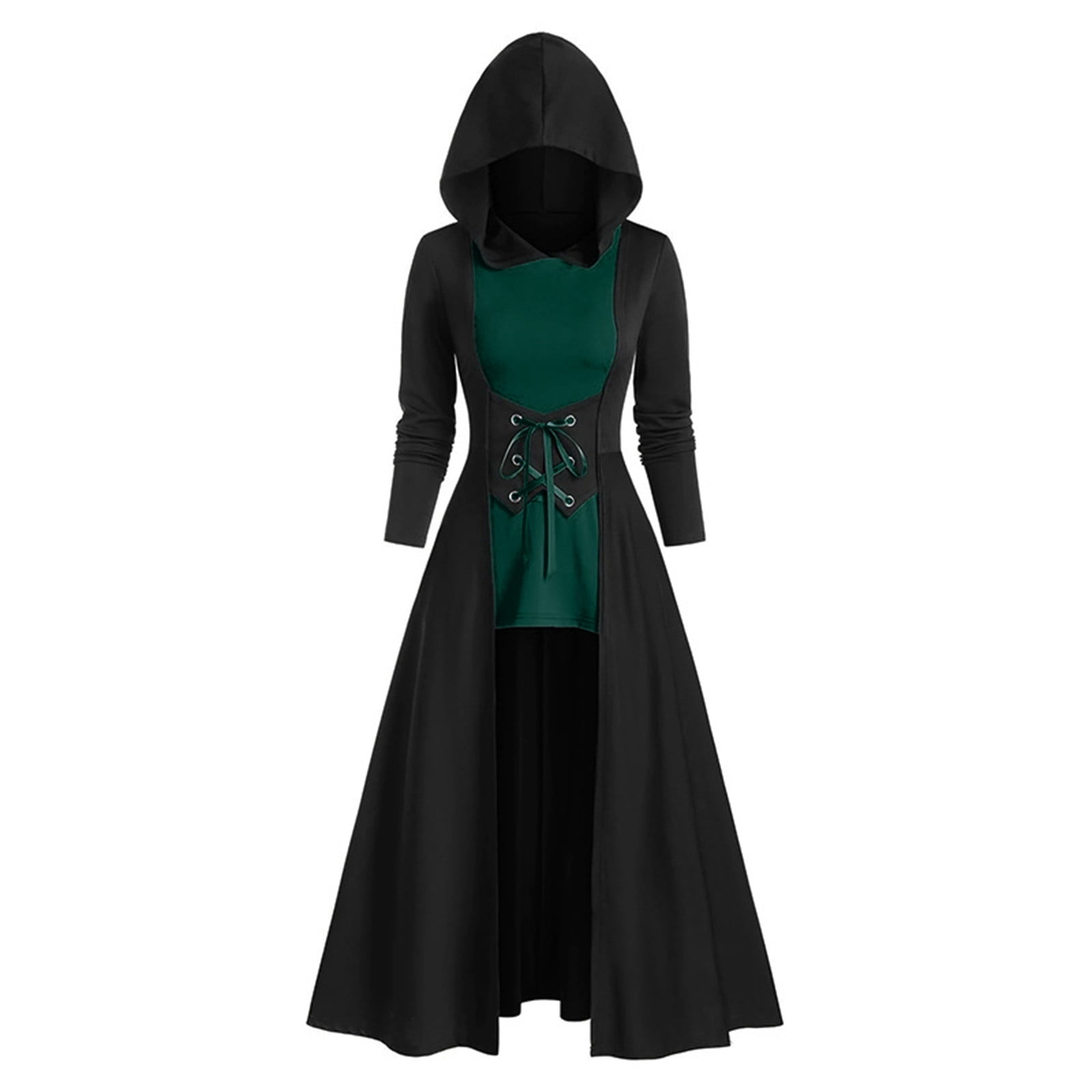 Hooded Cloak Dress for Women Plus Size Steampunk Gothic Clothes Long Sleeve  Short Halloween Medieval Hoodie Dresses 