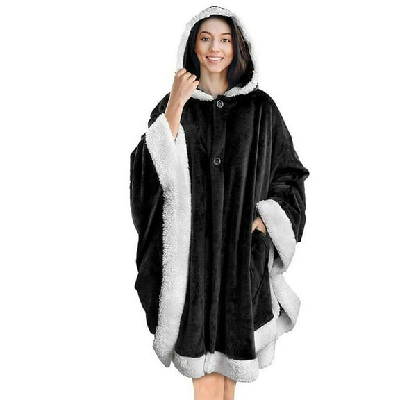 Hooded Cloak for Women Sherpa Fleece Blanket Poncho for Adults Ultra Soft Plush Wearable Blanket with Large Pockets and Button Closure for Cozy Comfort at Home Christmas Valentine's Day