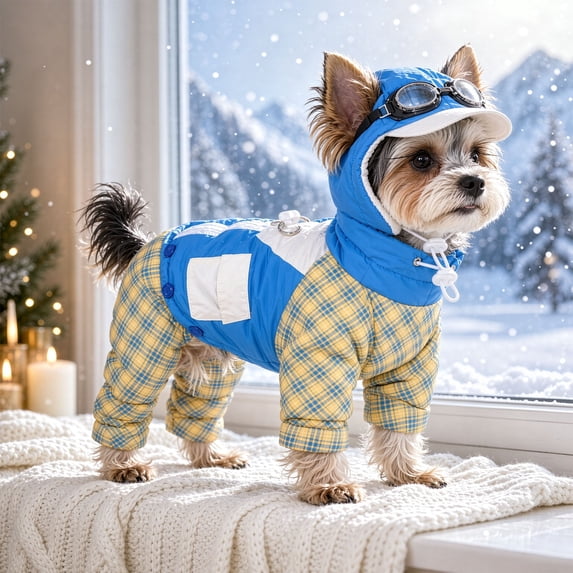 Tick Jacket Hooded Dog Jumpsuit Winter Four Legged Dog Snowsuit with Thick Padded ...