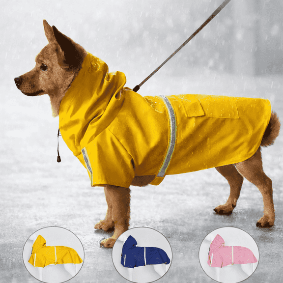 Hooded Dog Rain Coat,Reflective Pet Rain Jacket with Storage Pocket,Yellow,S