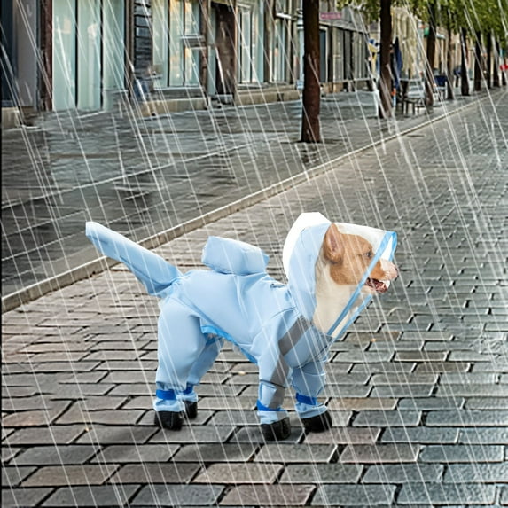 Hooded Dog Raincoat Full Coverage Slicker Poncho With Reflective Strips And D Ring Attachment