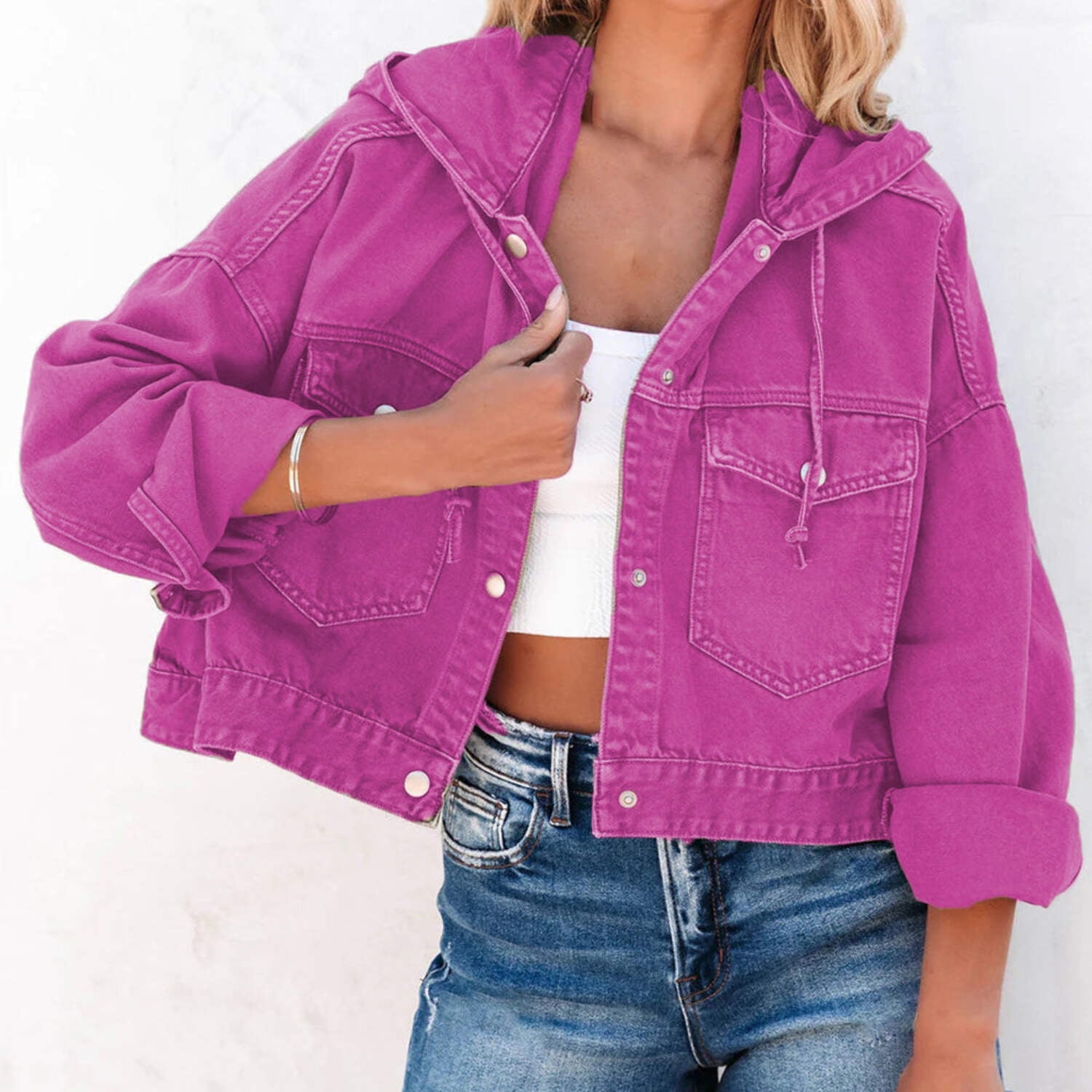 Button Down Dropped Shoulder Denim Jacket