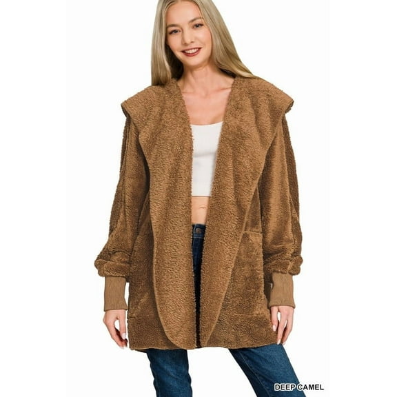 Hooded Faux Fur Jacket with Pockets