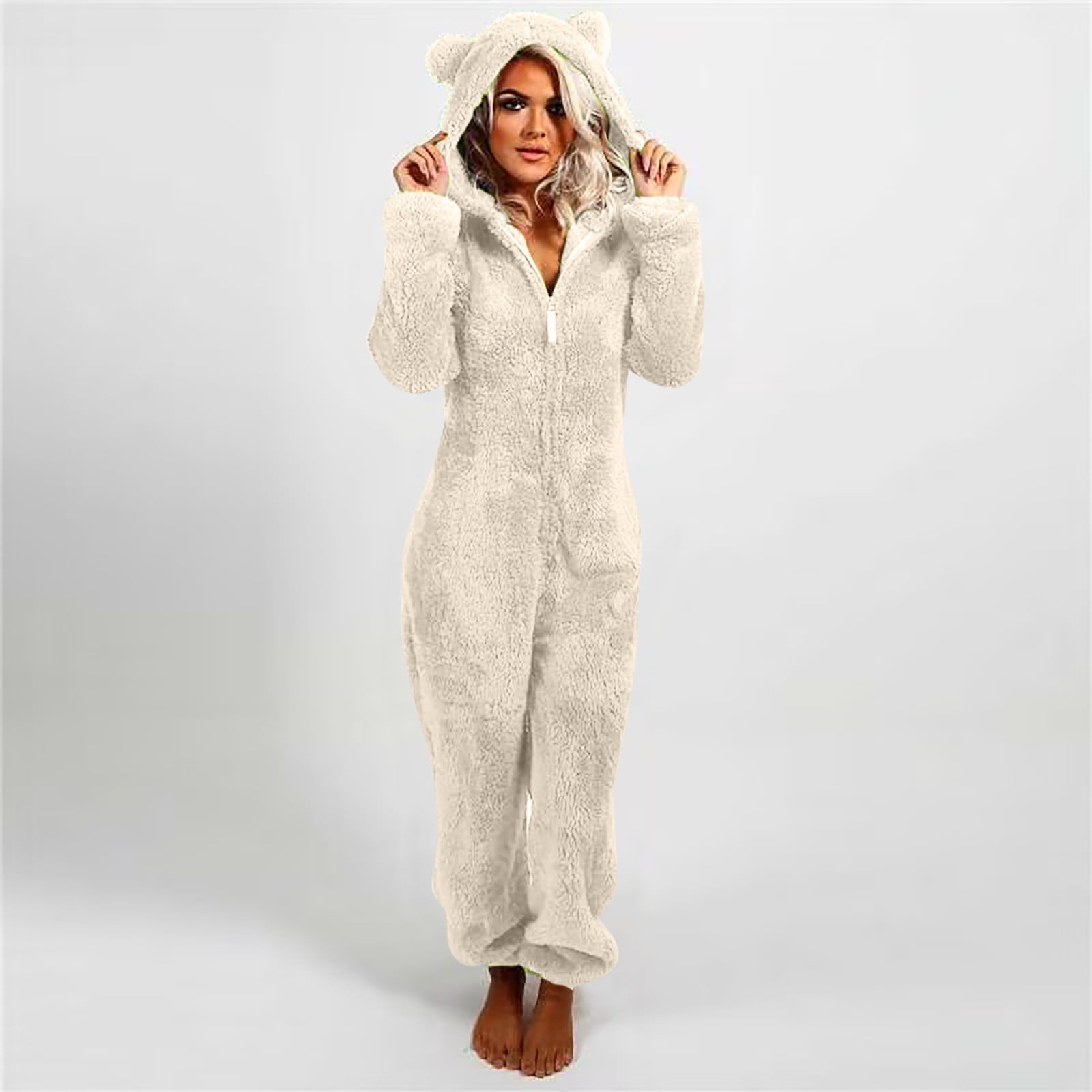 Hooded Fleece Solid Color Jumpsuit,Sherpa Jumpsuit Fleece Onesie Fuzzy Pajama Zipper Plush Hooded Adult Lined One Piece Sleepwear Loungewear Tie Dye Multicolor