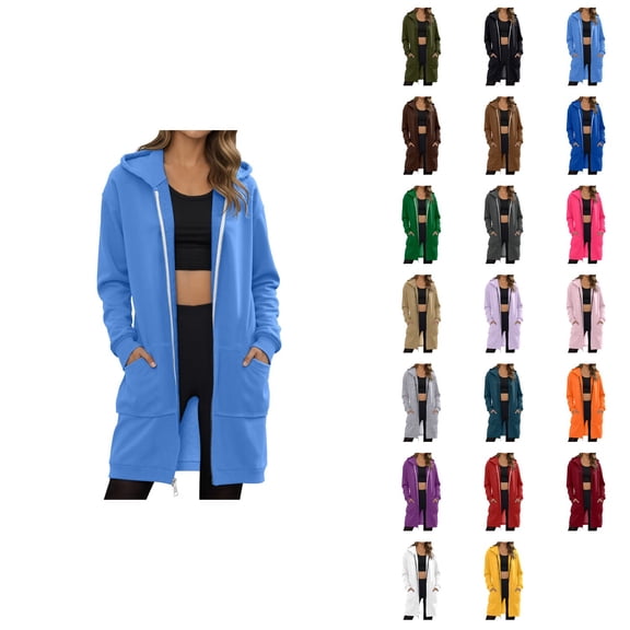 Hooded Fleece Sweatshirt for Women - Long Oversized Pullover with Zip Up, Casual Loose Fit Winter Coat for Fall & Winter