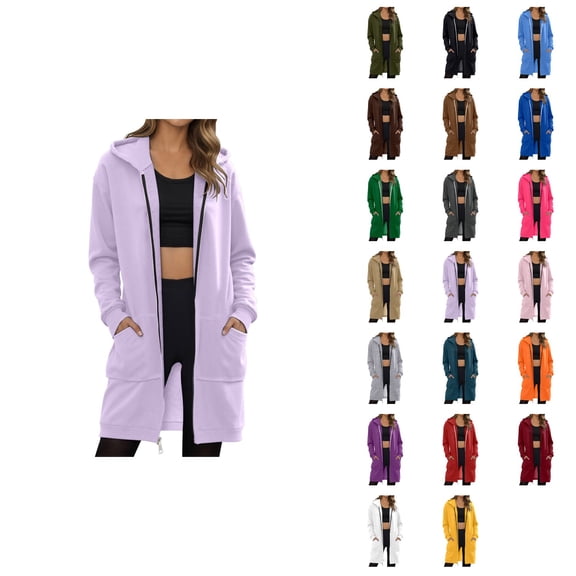 Hooded Fleece Sweatshirt for Women - Long Oversized Pullover with Zip Up, Casual Loose Fit Winter Coat for Fall & Winter