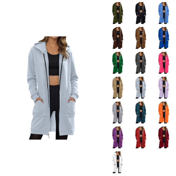 Hooded Fleece Sweatshirt for Women - Long Oversized Pullover with Zip Up, Casual Loose Fit Winter Coat for Fall & Winter