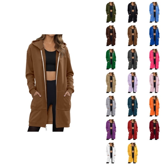 Hooded Fleece Sweatshirt for Women - Long Oversized Pullover with Zip Up, Casual Loose Fit Winter Coat for Fall & Winter