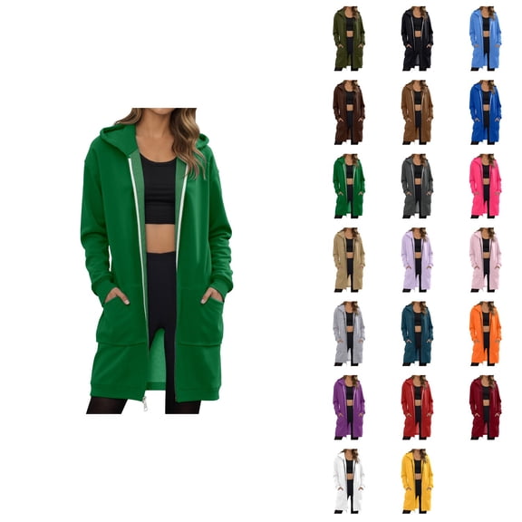 Hooded Fleece Sweatshirt for Women - Long Oversized Pullover with Zip Up, Casual Loose Fit Winter Coat for Fall & Winter