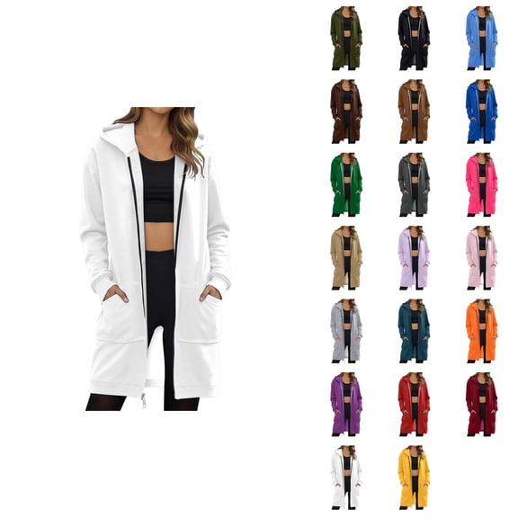 Hooded Fleece Sweatshirt for Women - Long Oversized Pullover with Zip Up, Casual Loose Fit Winter Coat for Fall & Winter