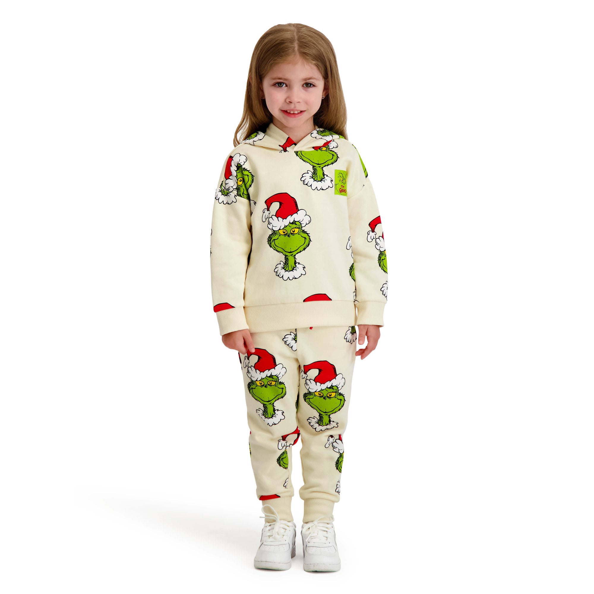 Hooded Grinch Printed Sweatshirt and Jogger Set, Beige, 18M