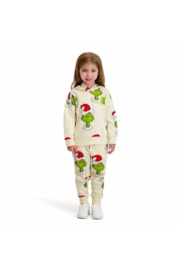 Hooded Grinch Printed Sweatshirt and Jogger Set, Beige, 18M