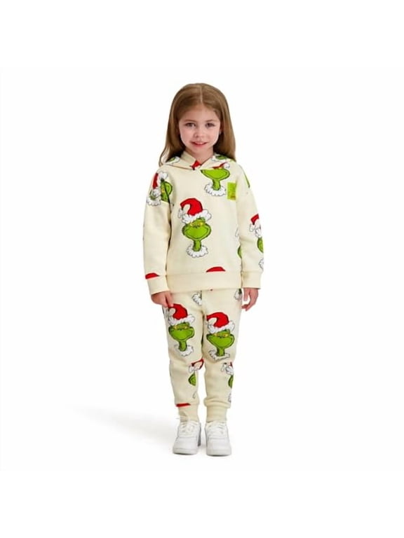 Hooded Grinch Printed Sweatshirt and Jogger Set, Beige, 18M