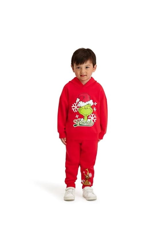 Hooded Grinch Printed Sweatshirt and Jogger Set, Ruby Red, 18M