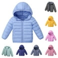 thumbnail image 1 of Hooded Jacket for Boys Girls with Pockets Unisex Toddler Children 4-12Years Solid Color Long Sleeve Lightweight Windproof Packable Hooded Puffer Jacket Dark Blue, 1 of 4