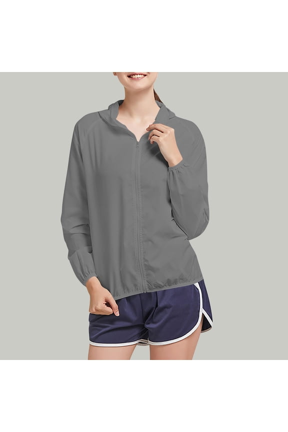Hooded Jacket for Women Casual Women Jacket Long Sleeves Solid Color Tightened Cuffs Zipper Jacket Lightweight Breathable Waterproof Sunscreen Outdoor Jacket